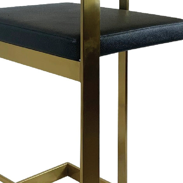 Homeroots 26" Black And Gold Faux Leather And Stainless Steel Low Back Counter Height Bar Chair   555098
