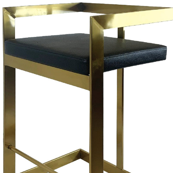 Homeroots 26" Black And Gold Faux Leather And Stainless Steel Low Back Counter Height Bar Chair   555098