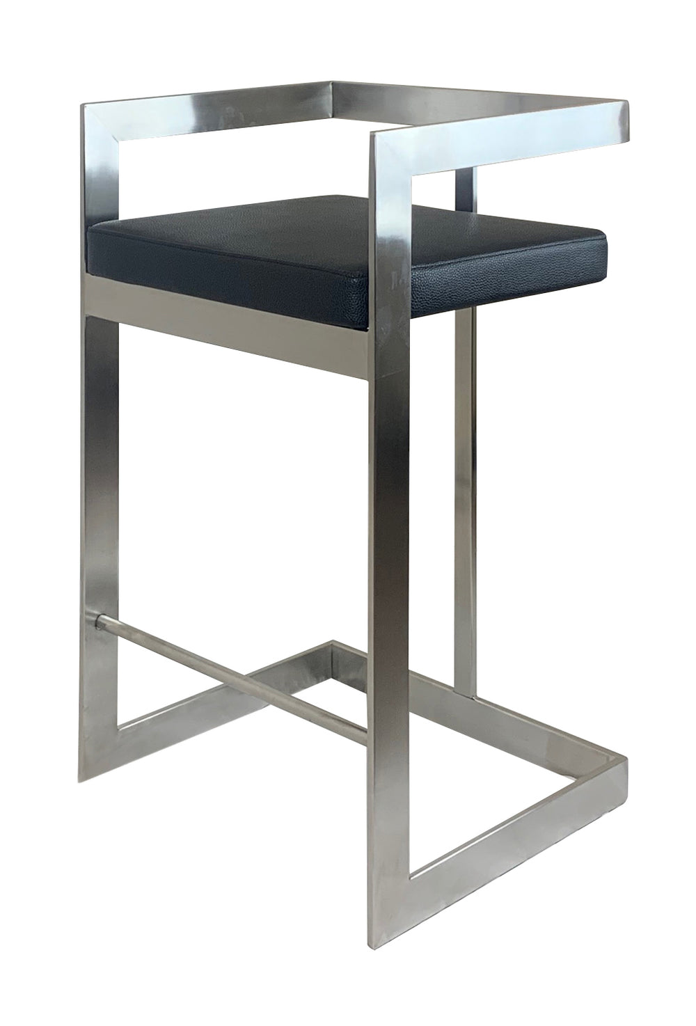 Homeroots 26" Black And Silver Faux Leather And Metal Low Back Counter Height Bar Chair   555099