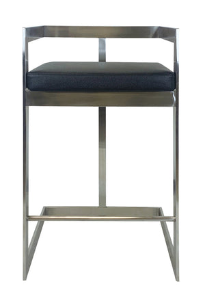 Homeroots 26" Black And Silver Faux Leather And Metal Low Back Counter Height Bar Chair   555099