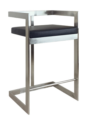 Homeroots 26" Black And Silver Faux Leather And Metal Low Back Counter Height Bar Chair   555099