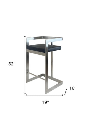 Homeroots 26" Black And Silver Faux Leather And Metal Low Back Counter Height Bar Chair   555099