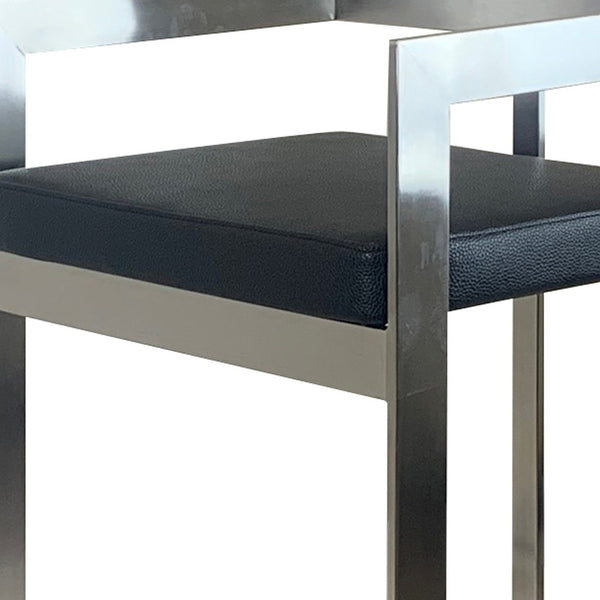 Homeroots 26" Black And Silver Faux Leather And Metal Low Back Counter Height Bar Chair   555099