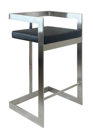Homeroots 26" Black And Silver Faux Leather And Metal Low Back Counter Height Bar Chair   555099