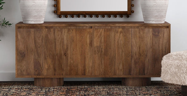 Basset Mirror Napa Server: 72" Rustic Modern Mango Wood Storage Solution With Adjustable Shelves & Cord Management Brown Wood 5551-dr-576