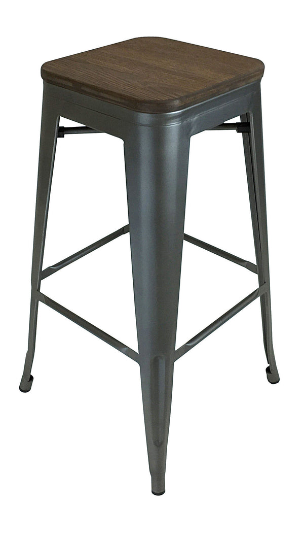 Homeroots Set Of Four 30" Brown And Gunmetal Steel Backless Bar Height Bar Chairs   555100