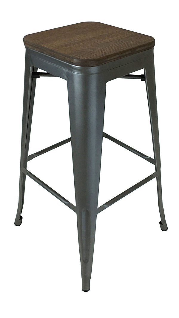 Homeroots Set Of Four 30" Brown And Gunmetal Steel Backless Bar Height Bar Chairs   555100