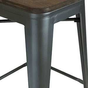 Homeroots Set Of Four 30" Brown And Gunmetal Steel Backless Bar Height Bar Chairs   555100