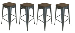 Homeroots Set Of Four 30" Brown And Gunmetal Steel Backless Bar Height Bar Chairs   555100