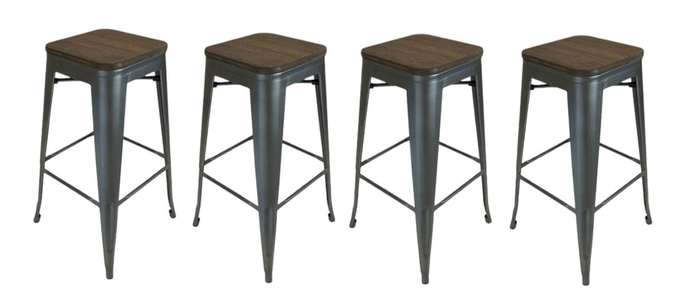 HomeRoots Set of Four Backless Bar Height Stools – Modern Industrial Solid Wood & Metal Chairs for Dining 555100