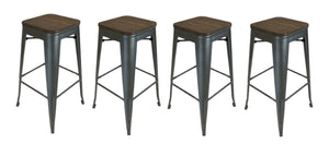 HomeRoots Set of Four Backless Bar Height Stools – Modern Industrial Solid Wood & Metal Chairs for Dining 555100