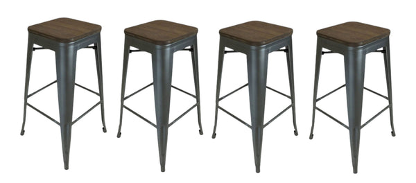 HomeRoots Set of Four Backless Bar Height Stools – Modern Industrial Solid Wood & Metal Chairs for Dining 555100