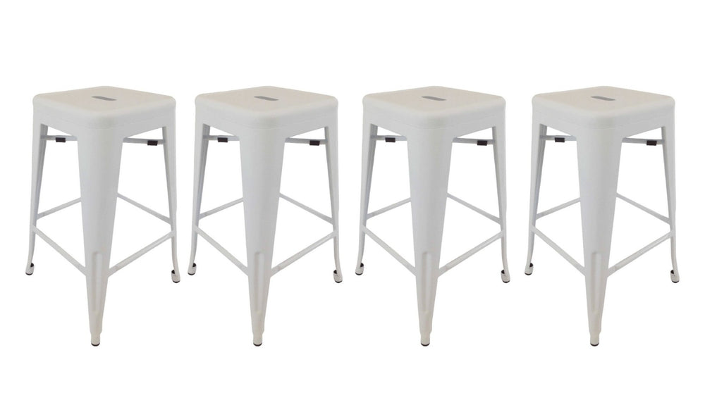 HomeRoots Set of Four Backless 30" White Steel Bar Stools - Modern Industrial Style for Home & Café Use! 555101
