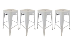 HomeRoots Set of Four Backless 30" White Steel Bar Stools - Modern Industrial Style for Home & Café Use! 555101