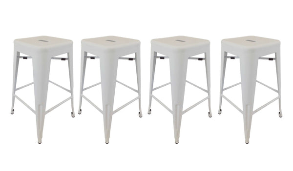 HomeRoots Set of Four Backless 30" White Steel Bar Stools - Modern Industrial Style for Home & Café Use! 555101