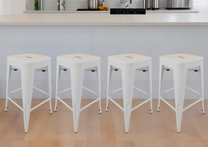 Homeroots Set Of Four 30" White Metal Backless Bar Height Bar Chairs   555101