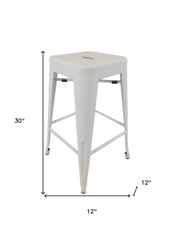 Homeroots Set Of Four 30" White Metal Backless Bar Height Bar Chairs   555101