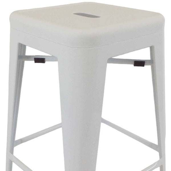 Homeroots Set Of Four 30" White Metal Backless Bar Height Bar Chairs   555101