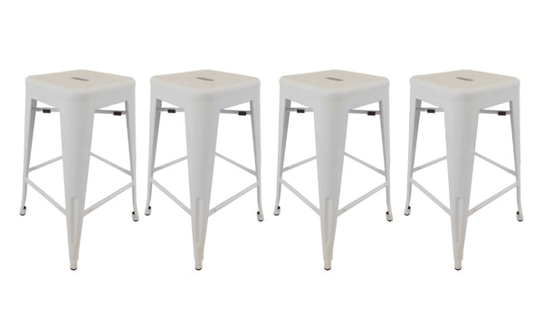 Homeroots Set Of Four 30" White Metal Backless Bar Height Bar Chairs   555101