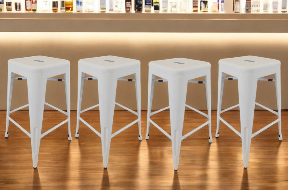 HomeRoots Set of Four Backless 30" White Steel Bar Stools - Modern Industrial Style for Home & Café Use! 555101