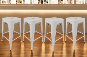 HomeRoots Set of Four Backless 30" White Steel Bar Stools - Modern Industrial Style for Home & Café Use! 555101