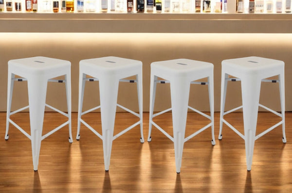 HomeRoots Set of Four Backless 30" White Steel Bar Stools - Modern Industrial Style for Home & Café Use! 555101