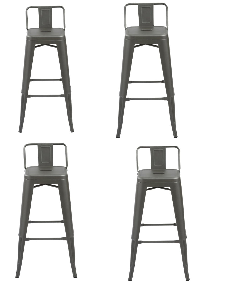 HomeRoots Set of Four Modern Gray Steel Low Back Bar Chairs - Durable, Stylish Seating for Home & Commercial Use 555102