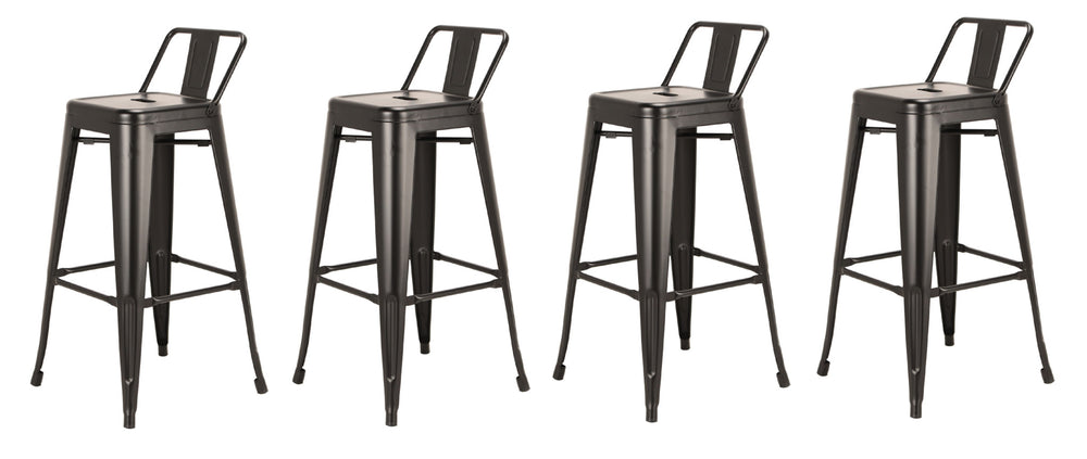 Homeroots Set Of Four 30" Black Metal Low Back Bar Height Bar Chairs   555103