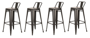 Homeroots Set Of Four 30" Black Metal Low Back Bar Height Bar Chairs   555103