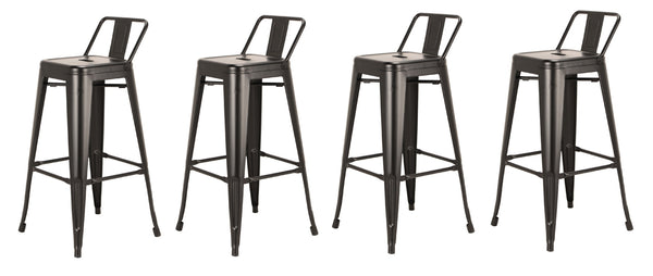Homeroots Set Of Four 30" Black Metal Low Back Bar Height Bar Chairs   555103