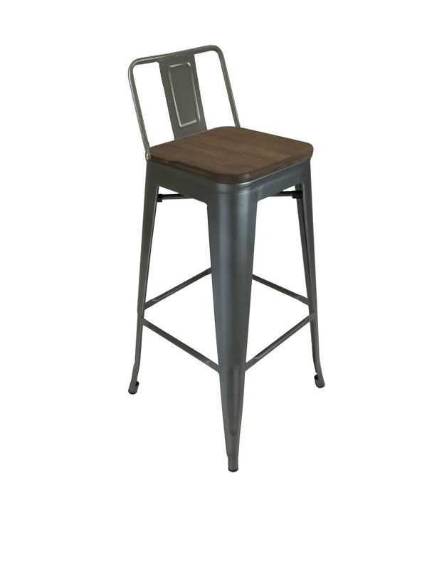 Homeroots Set Of Four 30" Brown And Gunmetal Solid Wood And Metal Low Back Bar Height Bar Chairs   555106
