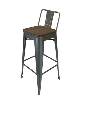 Homeroots Set Of Four 30" Brown And Gunmetal Solid Wood And Metal Low Back Bar Height Bar Chairs   555106
