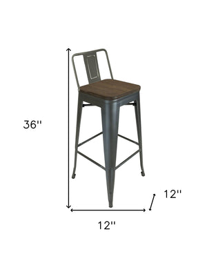 Homeroots Set Of Four 30" Brown And Gunmetal Solid Wood And Metal Low Back Bar Height Bar Chairs   555106