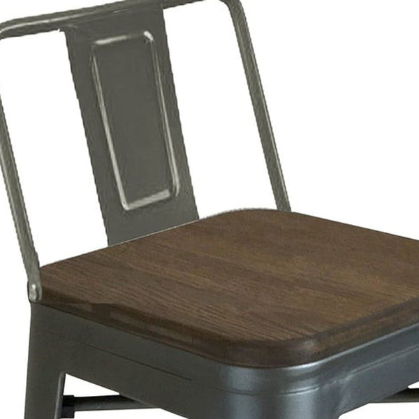 Homeroots Set Of Four 30" Brown And Gunmetal Solid Wood And Metal Low Back Bar Height Bar Chairs   555106