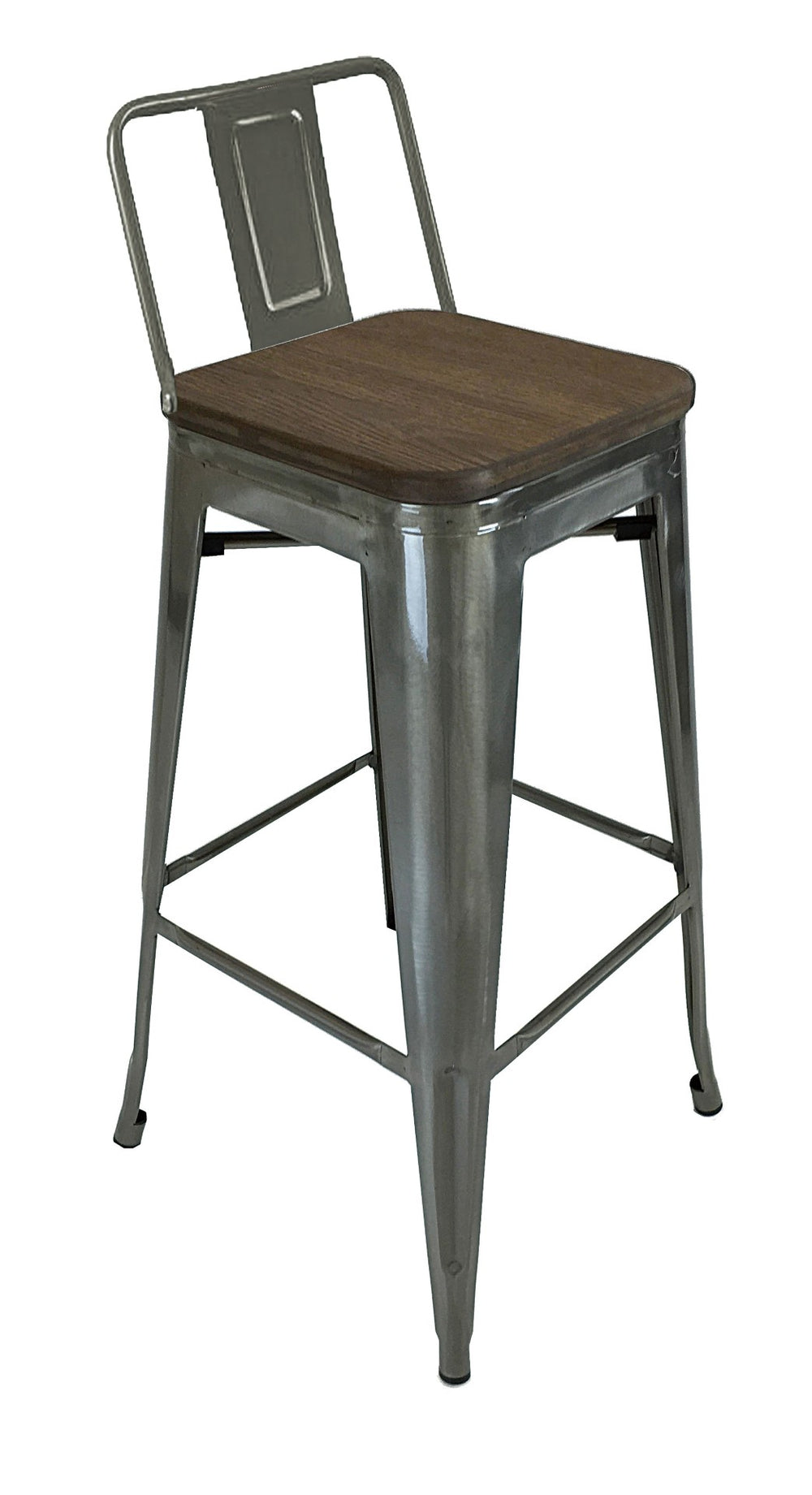 HomeRoots Set of Four Stylish 30" Brown Wood & Gray Metal Low Back Bar Height Chairs for Modern Spaces 555107