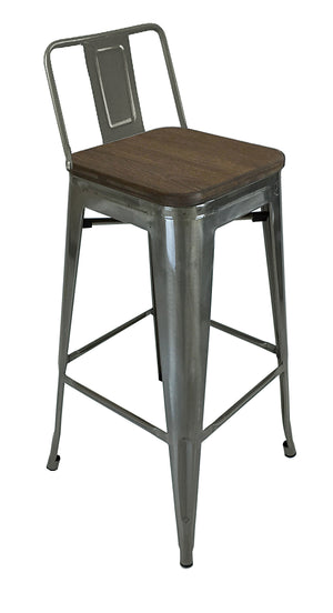 Homeroots Set Of Four 30" Brown And Gray Solid Wood And Metal Low Back Bar Height Bar Chairs   555107