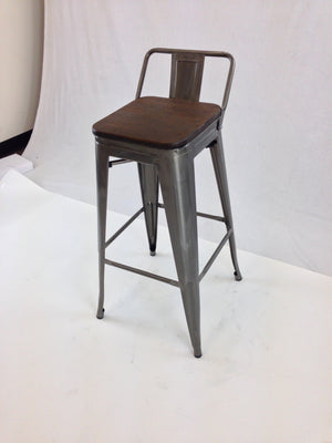 Homeroots Set Of Four 30" Brown And Gray Solid Wood And Metal Low Back Bar Height Bar Chairs   555107