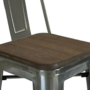 Homeroots Set Of Four 30" Brown And Gray Solid Wood And Metal Low Back Bar Height Bar Chairs   555107