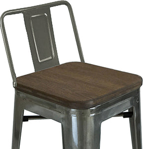 Homeroots Set Of Four 30" Brown And Gray Solid Wood And Metal Low Back Bar Height Bar Chairs   555107