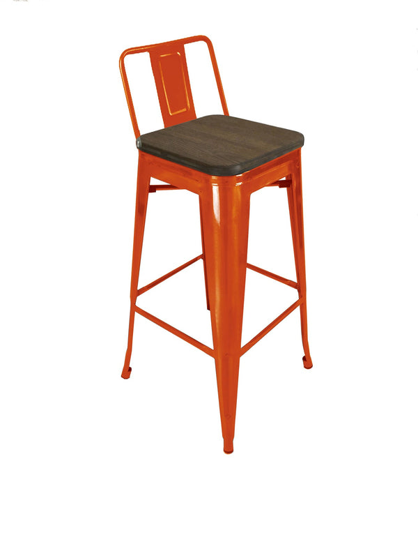 Homeroots Set Of Four 26" Brown And Orange Wood And Metal Low Back Counter Height Bar Chairs   555109
