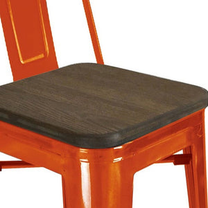 Homeroots Set Of Four 26" Brown And Orange Wood And Metal Low Back Counter Height Bar Chairs   555109