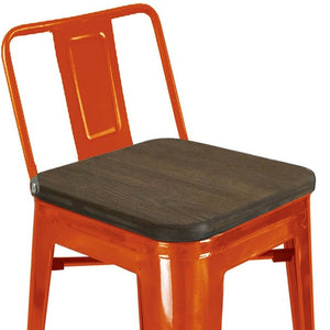 Homeroots Set Of Four 26" Brown And Orange Wood And Metal Low Back Counter Height Bar Chairs   555109