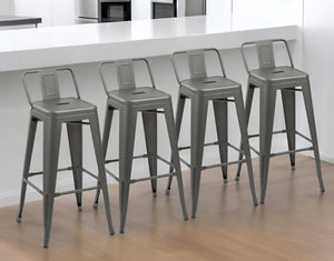 Homeroots Set Of Four 26" Dark Gray Metal Low Back Counter Height Bar Chairs   555110