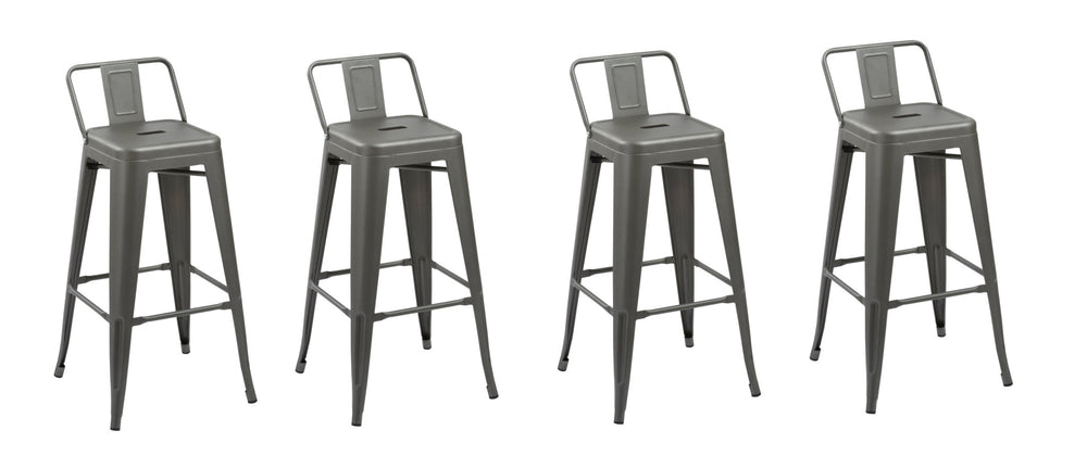 Homeroots Set Of Four 26" Dark Gray Metal Low Back Counter Height Bar Chairs   555110