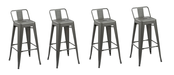 Homeroots Set Of Four 26" Dark Gray Metal Low Back Counter Height Bar Chairs   555110