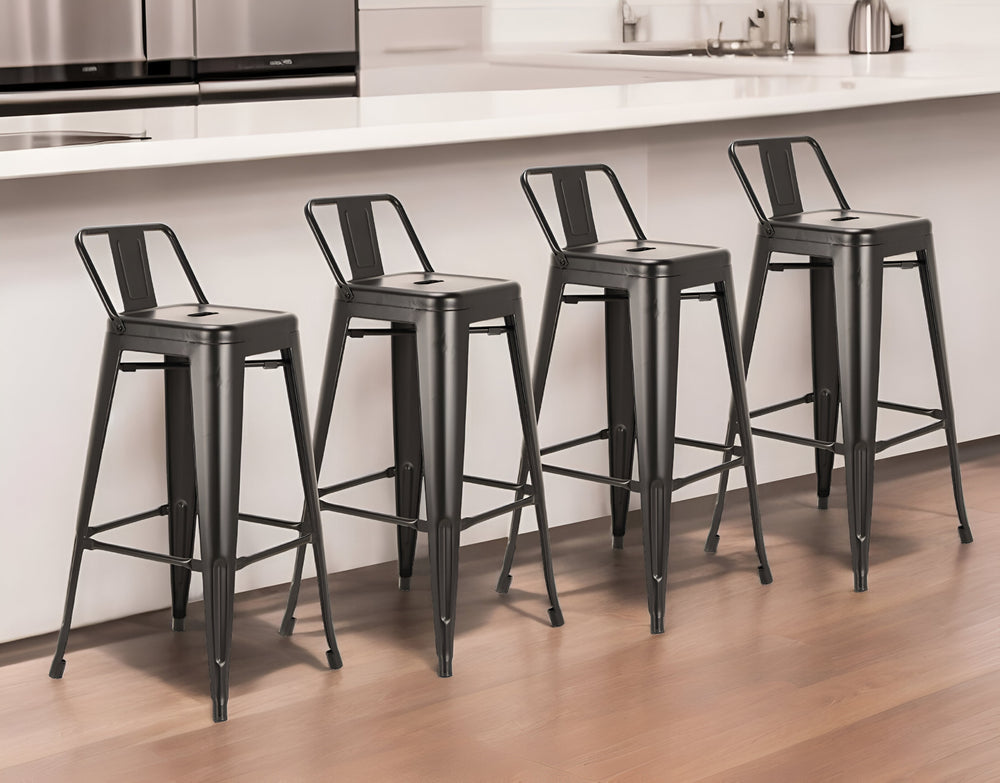 Homeroots Set Of Four 26" Black Metal Low Back Counter Height Bar Chairs   555111