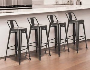 Homeroots Set Of Four 26" Black Metal Low Back Counter Height Bar Chairs   555111