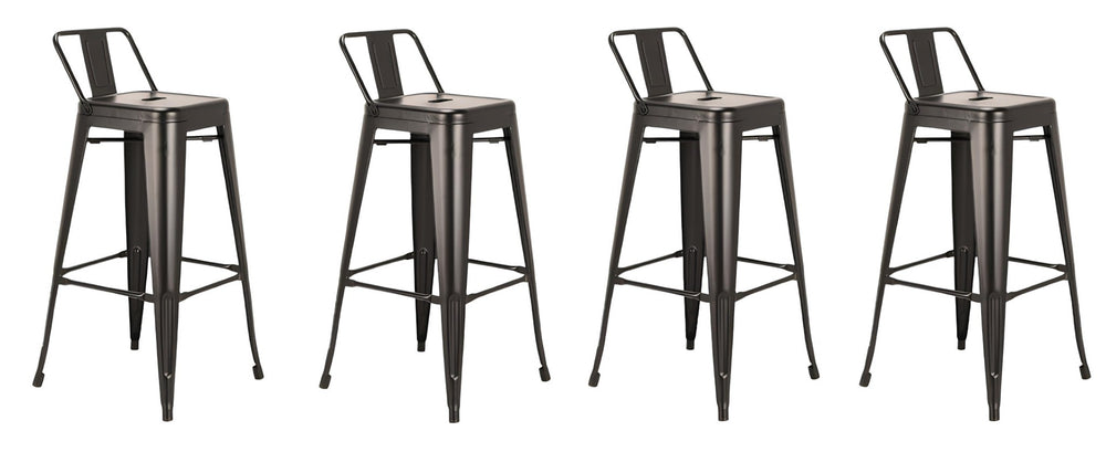 HomeRoots Set of Four 26" Black Metal Low Back Bar Stools - Stylish Industrial Chic Seating for Any Space 555111
