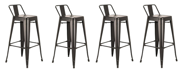 HomeRoots Set of Four 26" Black Metal Low Back Bar Stools - Stylish Industrial Chic Seating for Any Space 555111