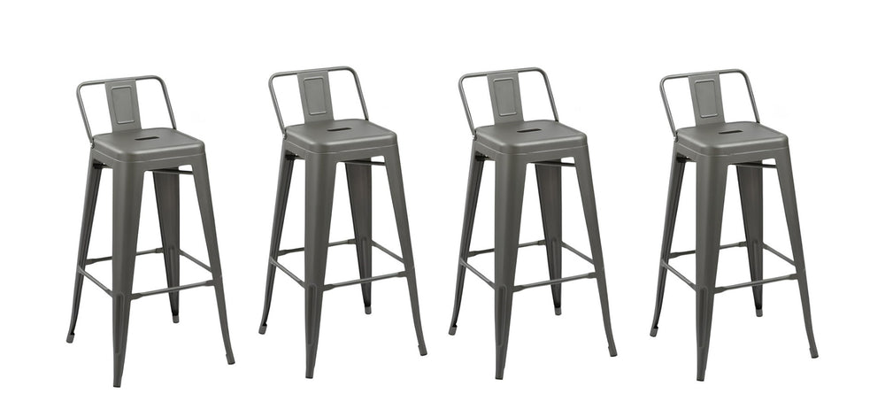 HomeRoots Set of Four Stylish 26" Gray Metal Counter Stools - Modern Low Back Chairs for Kitchen & Bar Use 555112